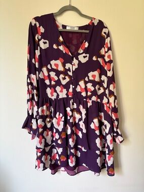 CROSBY by Mollie Burch Purple Abstract Print Tiered Dress